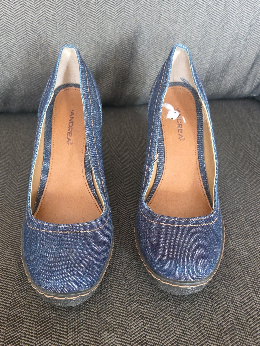 ANDREA Denim Blue Wedge Pumps - Women